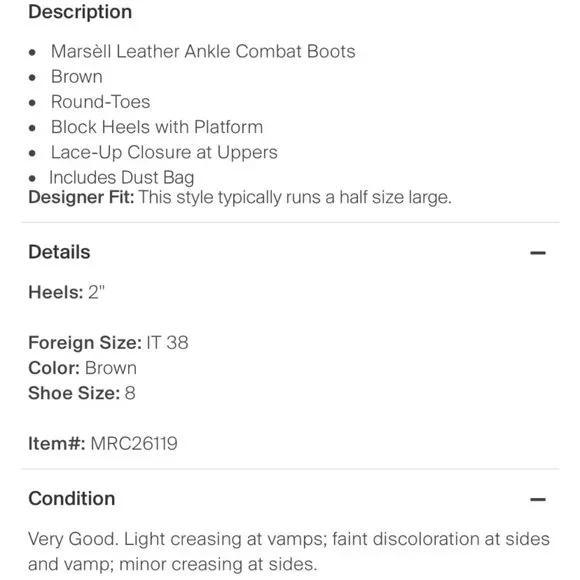 MARSÈLL camel lace-up leather combat boots platform sole 8 - Picture 4 of 4